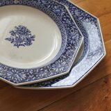 2 semi-deep octagonal plates English ironstone "Chrysanthemum" Minton