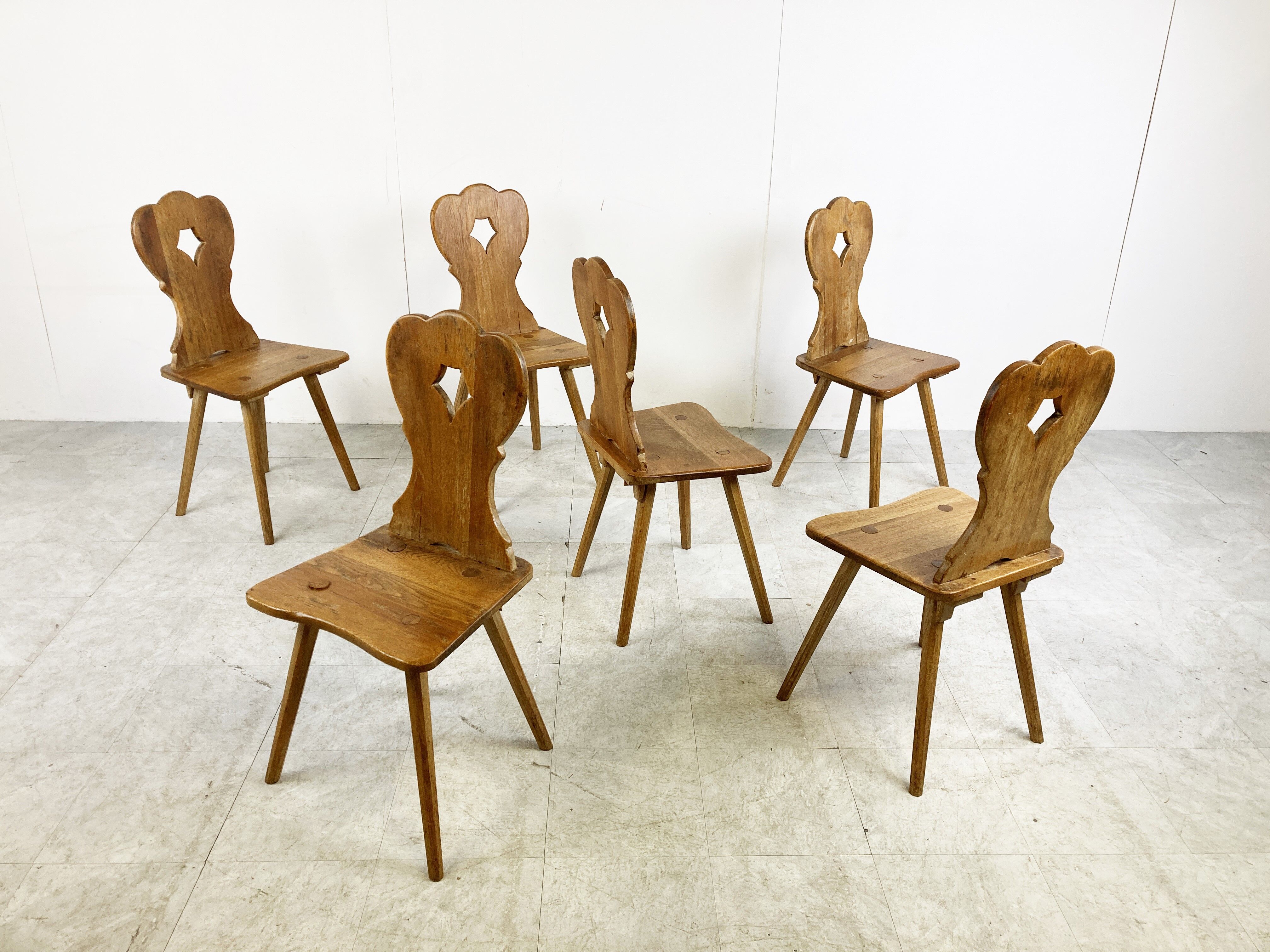 Vintage oak brutalist chairs, 1960s