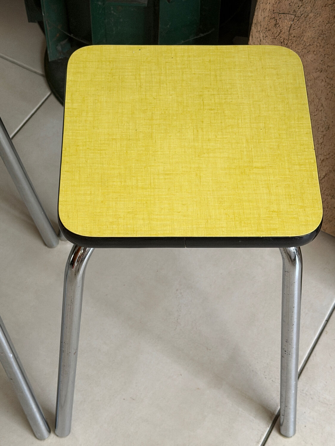 Set of 2 vintage yellow Formica stools