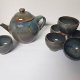 Teapot + 6 ceramic cups signed LC (Signature to be identified)