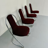 Set of 4 tubular chairs, Italian design, 70s vintage, Cantilever