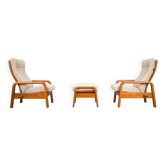 Chaises et pouf danois modernes du milieu du siècle en teck de HS Design, années 1960, lot de 3