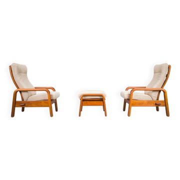 Mid-century modern Danish chairs and ottoman in teak from HS Design, 1960s, set of 3