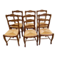 Set of 6 Provençal Louis XV chairs in solid oak with straw seats 198