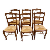 Lot de 6 chaises provençales Louis XV en chêne massif et assises paillé 198