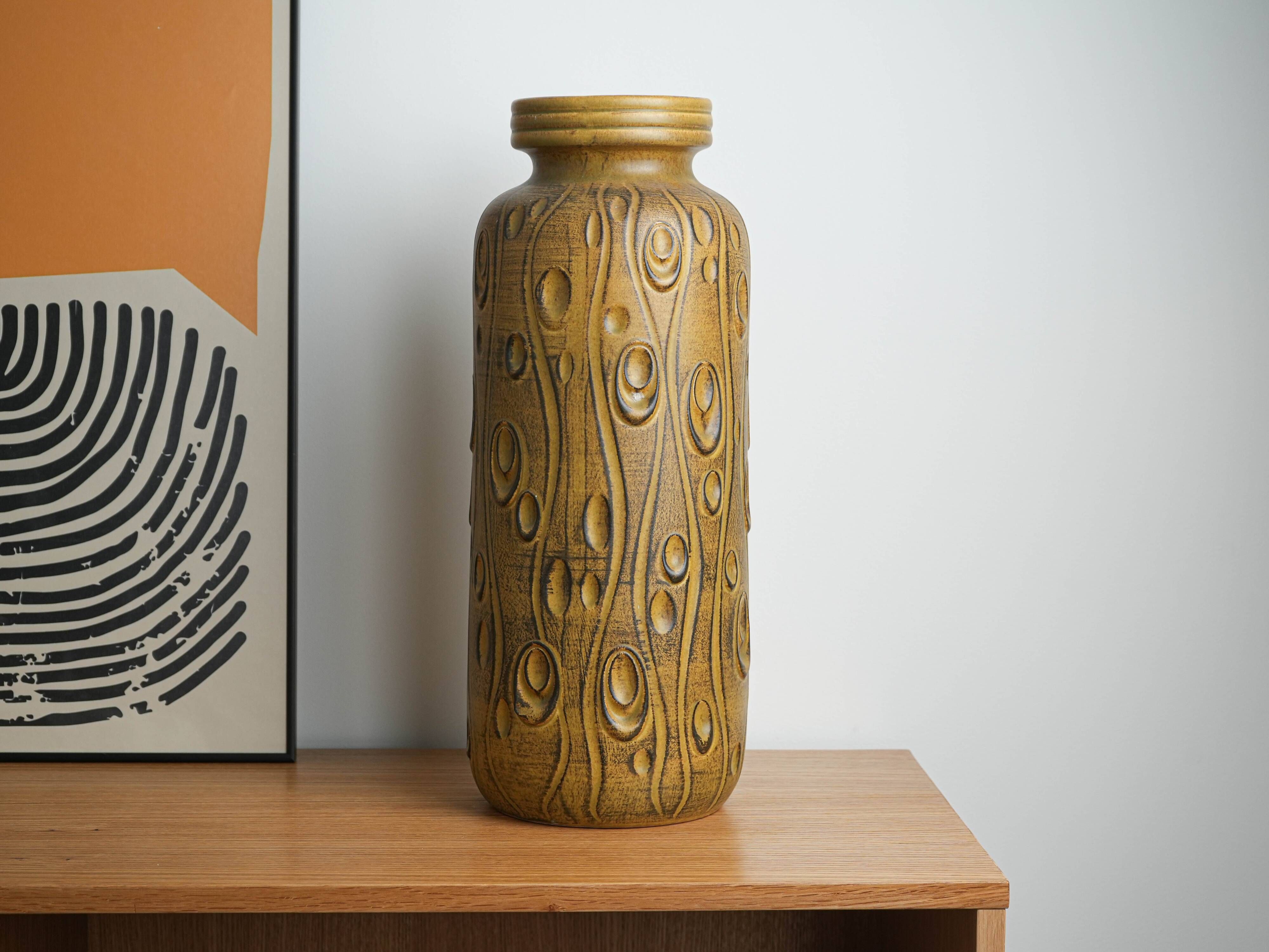 West German Fat Lava ceramic vase, glazed relief surface, 1970s