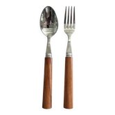 Paire de couverts en inox et olivier