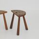 2 vintage solid wood half-moon tripod stools, circa 1950