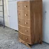 High art deco chest of drawers with mustache feet in raw walnut, 1930s