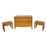 Elm chest of drawers and two elm bedside tables 1980