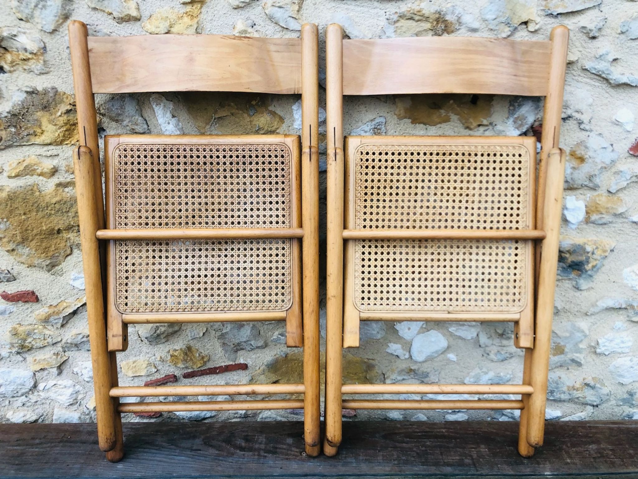 Set of 2 vintage folding chairs, rattan cane for Habitat, circa 70/80