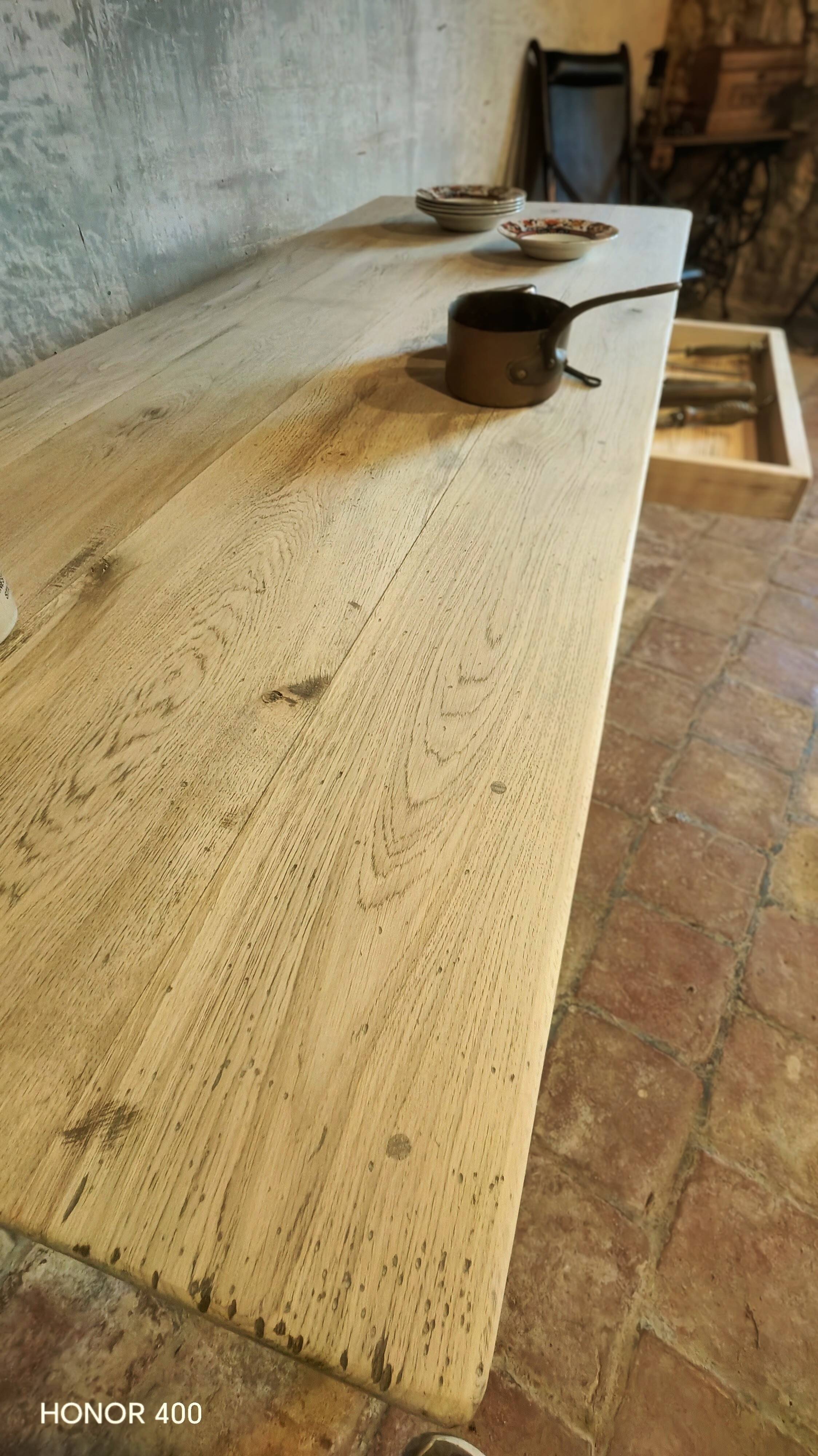 French solid oak farmhouse table 239x89 Raw patinated