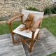 Garden armchair in wood and vintage folding linen canvas