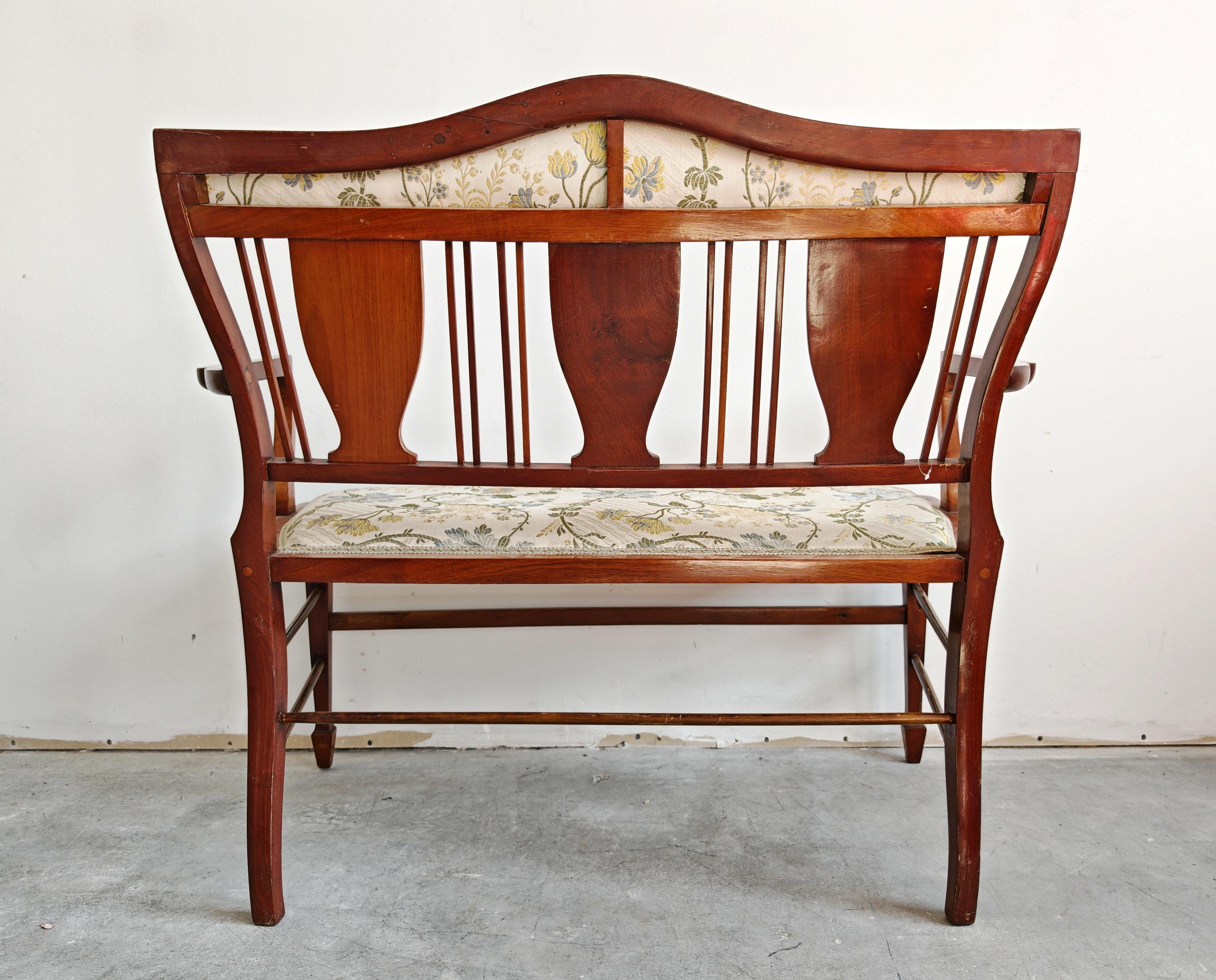 Antique Edwardian Two-Seat Mahogany Canapé with Marquetry