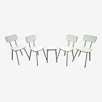 4 chaises et 1 tabouret en Formica et chrome années 50 /60 de marque Plastilux (Mullca)