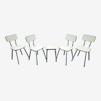 4 chairs and 1 stool in formica and chrome 50s / 60s Plastilux brand