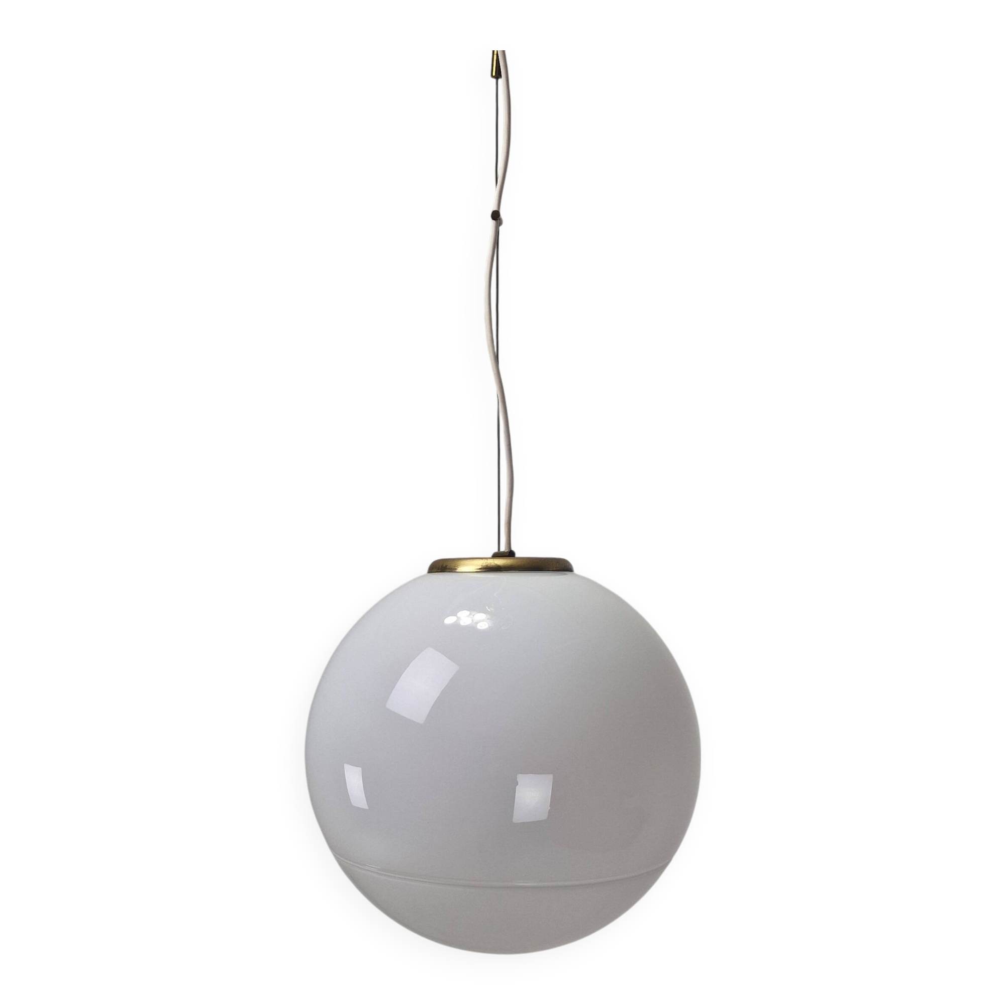 Italian Murano Glass Globe Chandelier with Brass Accents, 1970s