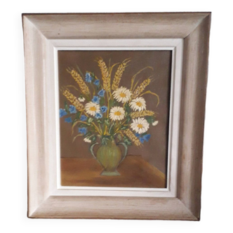 Old oil painting representing a bouquet of flowers