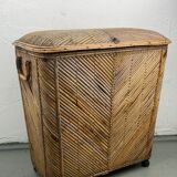 Vintage pencil split reed rattan bamboo wicker chest, 1930s-1950s