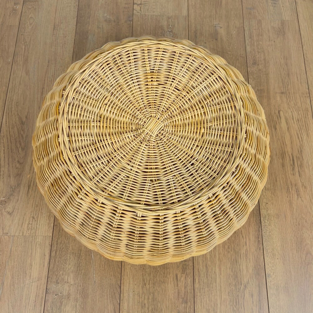 Braided wicker pouf from the 70s