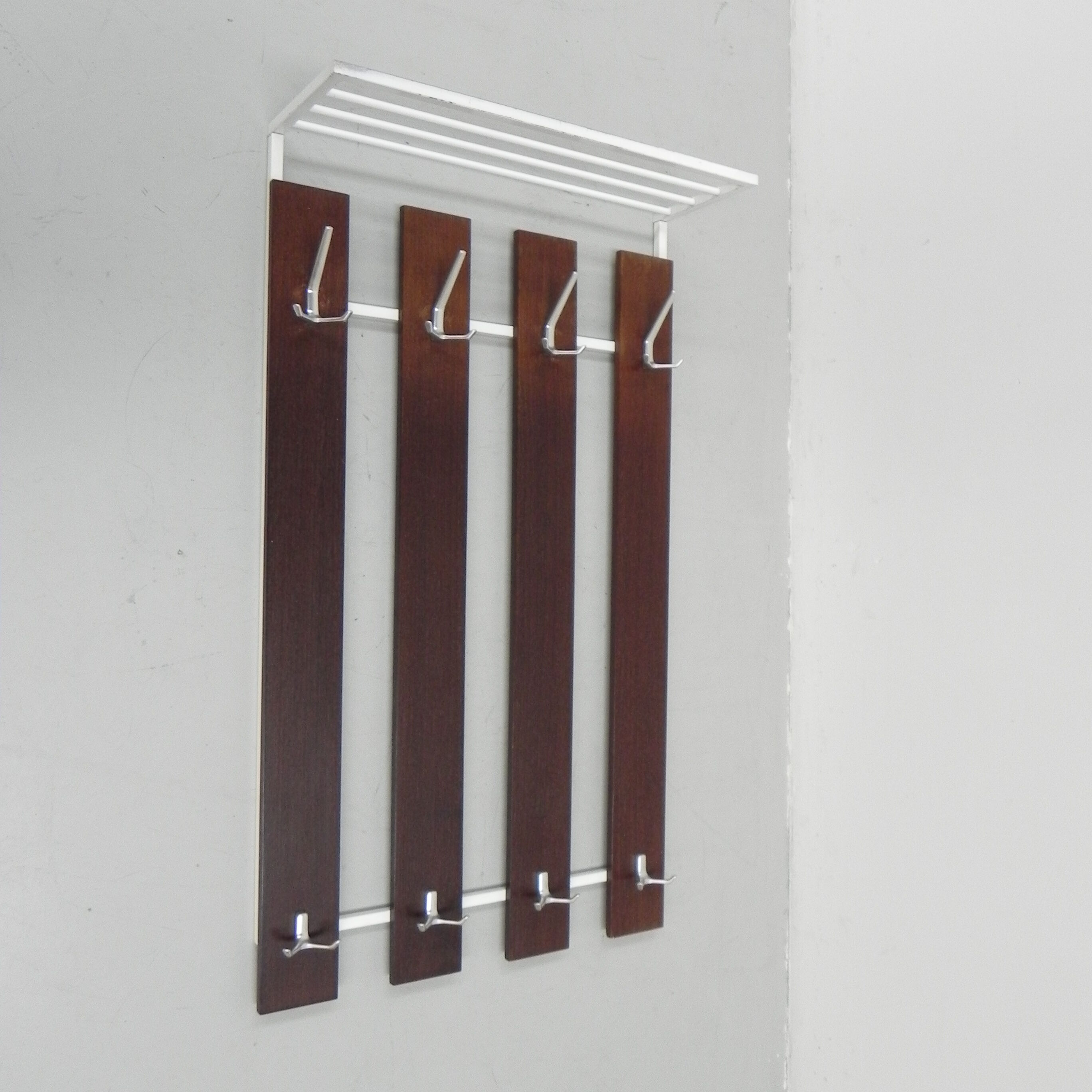 Vintage wall coat rack with 8 hooks and hat shelf