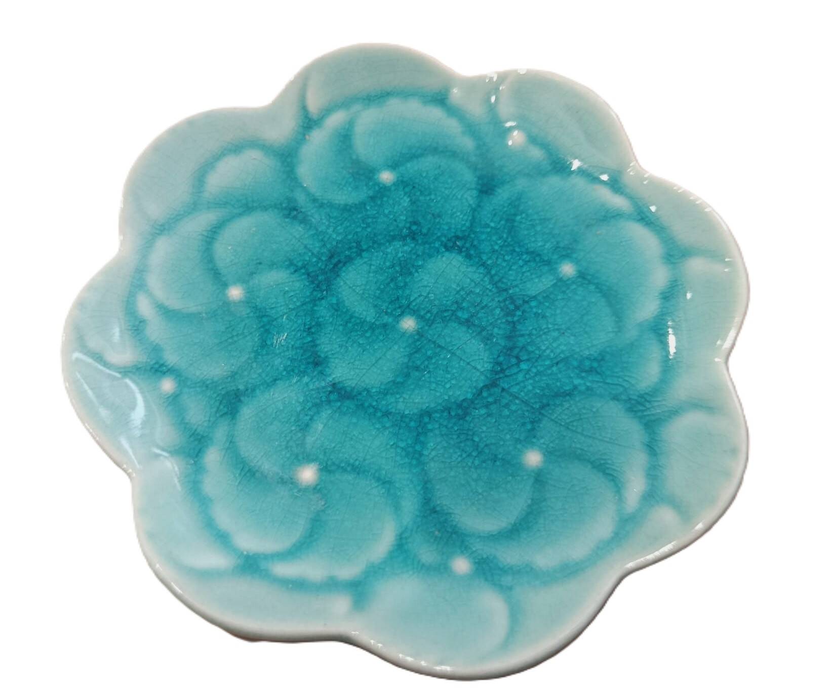 Pair of vintage turquoise flower bowls LBMDJ – 60s/70s