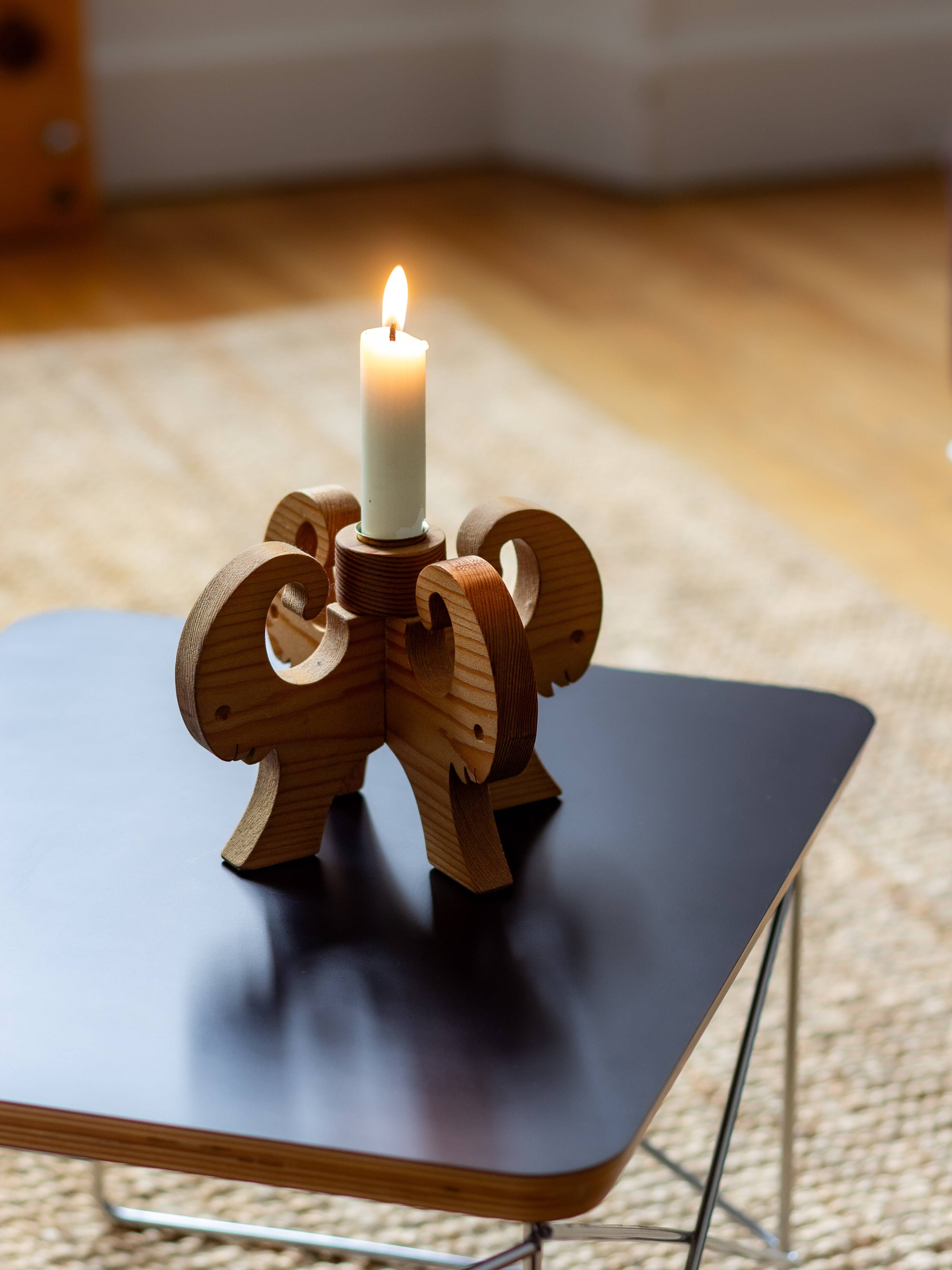 Wooden Christmas candle holder with four goat heads, Sweden, 1970s