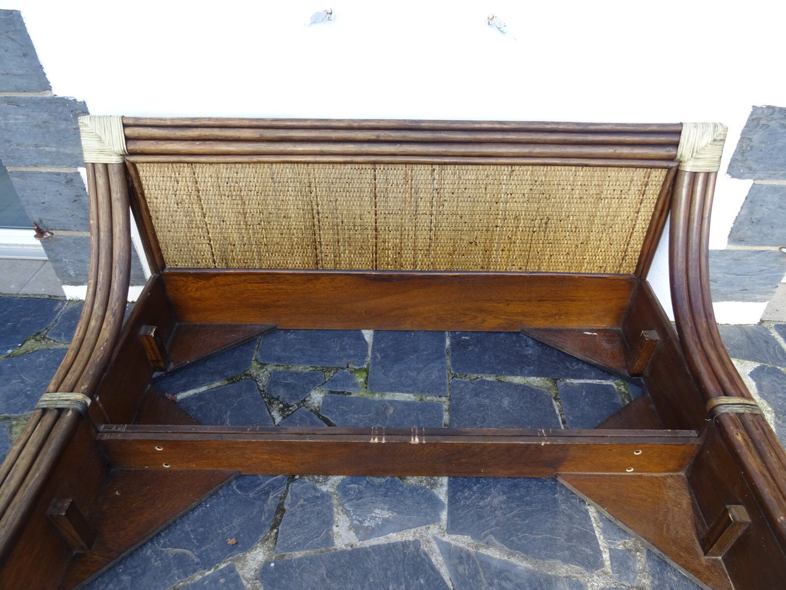 Lit double bambou et rotin années 80