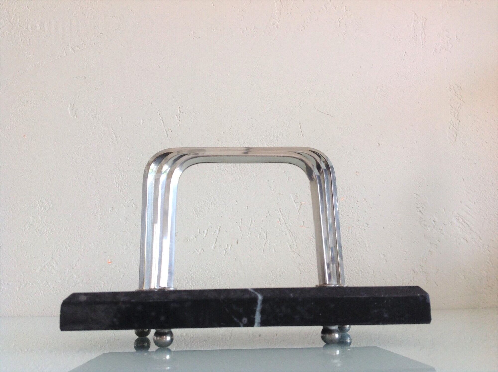 Letter holder in black marble and chrome metal art deco style