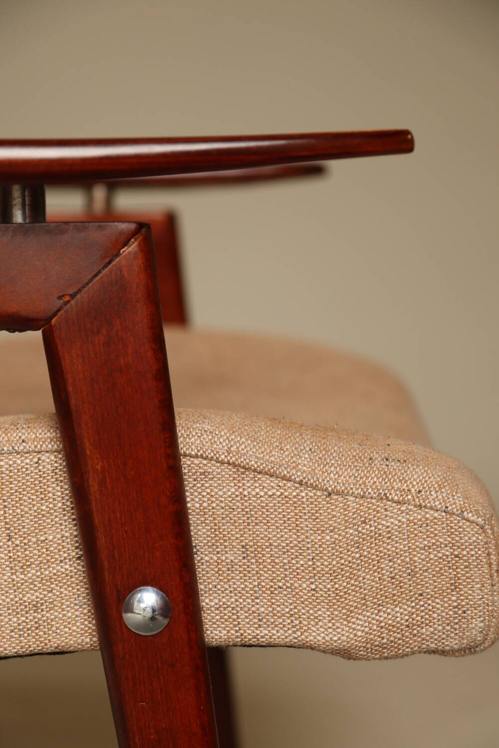 Vintage armchair design by J. Smidek mid century modern design chair tissu beige