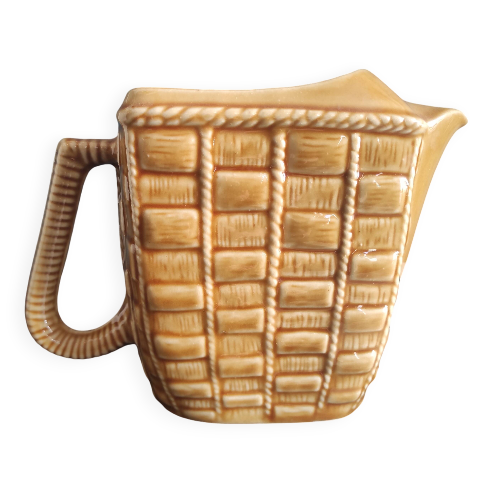 Rare French vintage rectangular Majolica pitcher