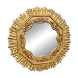 Large wooden mirror with golden sunbeams, Art Deco style.