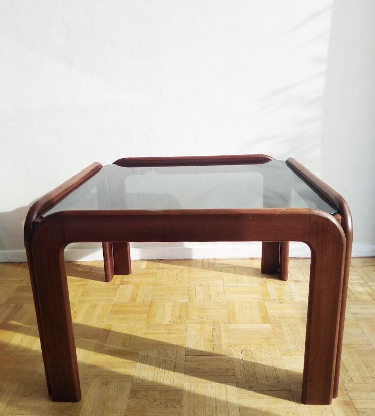Coffee table in teak and smoked glass 1970