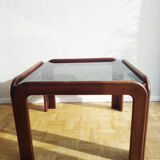Coffee table in teak and smoked glass 1970