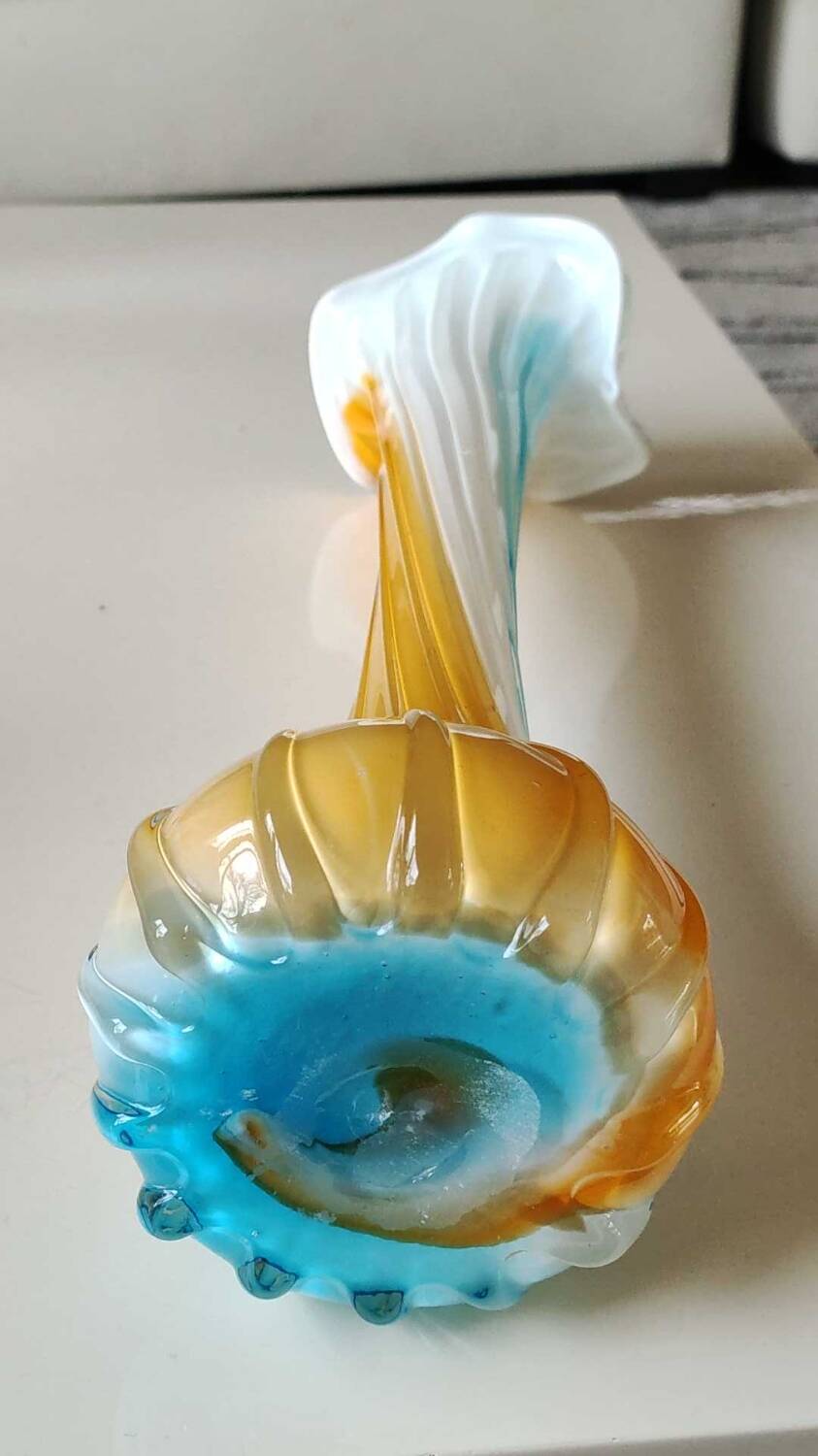 Antique large soliflore vase in venetian opaline glass, jack in the pulpit/murano. arum flower collar/triple multi-colored twisted overlay. high 40 cm