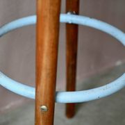Tabouret de bar vintage années 60 bois et métal laqué bleu