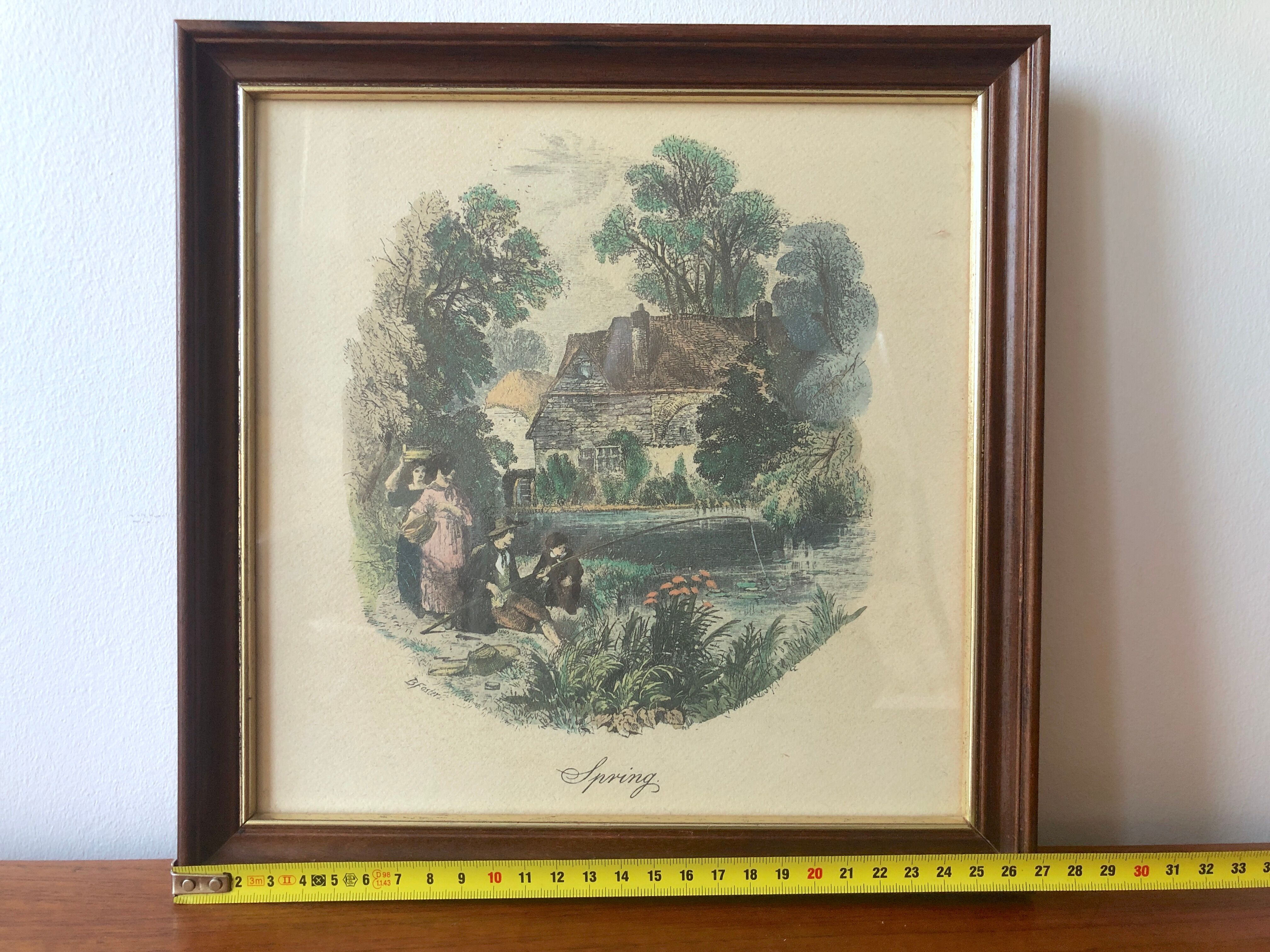 Set of 4 framed antique prints - 4 seasons