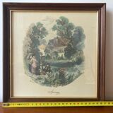 Set of 4 framed antique prints - 4 seasons