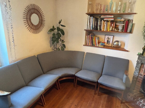 Banquette scandinave vintage – Karl Sørlie & Sønner – restaurée, tissu