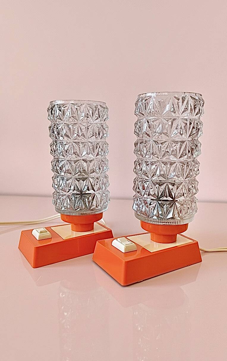 vintage Mid Century Massive 1970 lamps diamond point globes