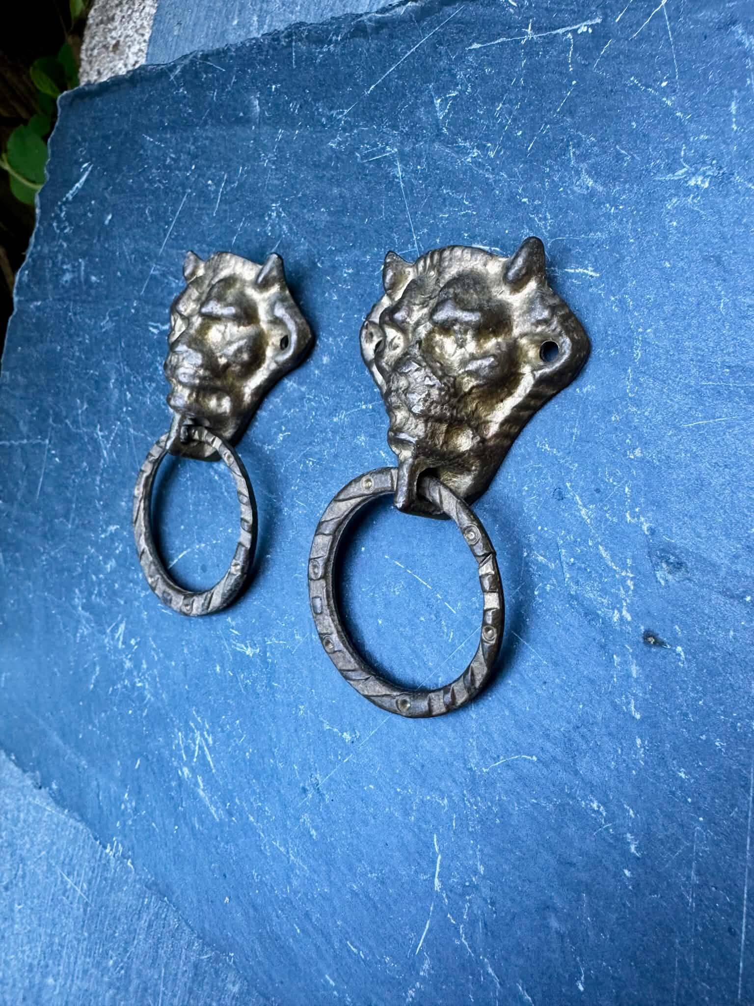 Pair of bronze devil drawer handles Art Nouveau