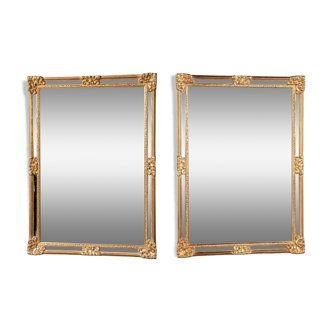 Pair of 1980 bead mirrors gilded with Belgian work leaf