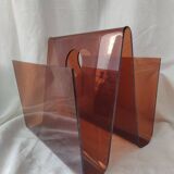 Translucent mahogany plexiglass magazine rack from the 70s