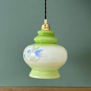 Vintage suspension globe in white and green opaline.