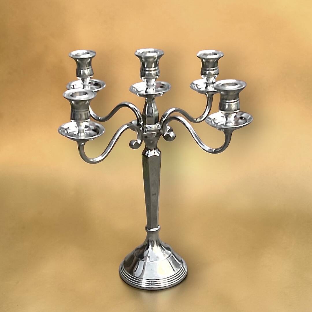 Vintage five-branch chandelier in chrome metal.