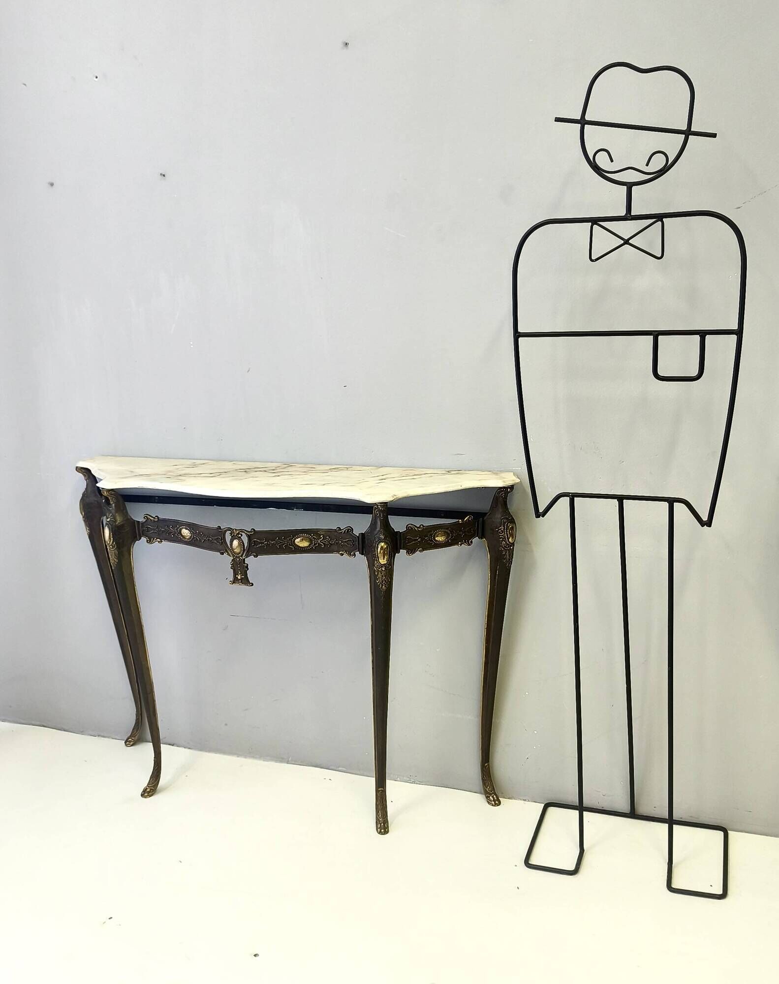 Vintage Bronze Console Table with a Portuguese Pink Marble Top