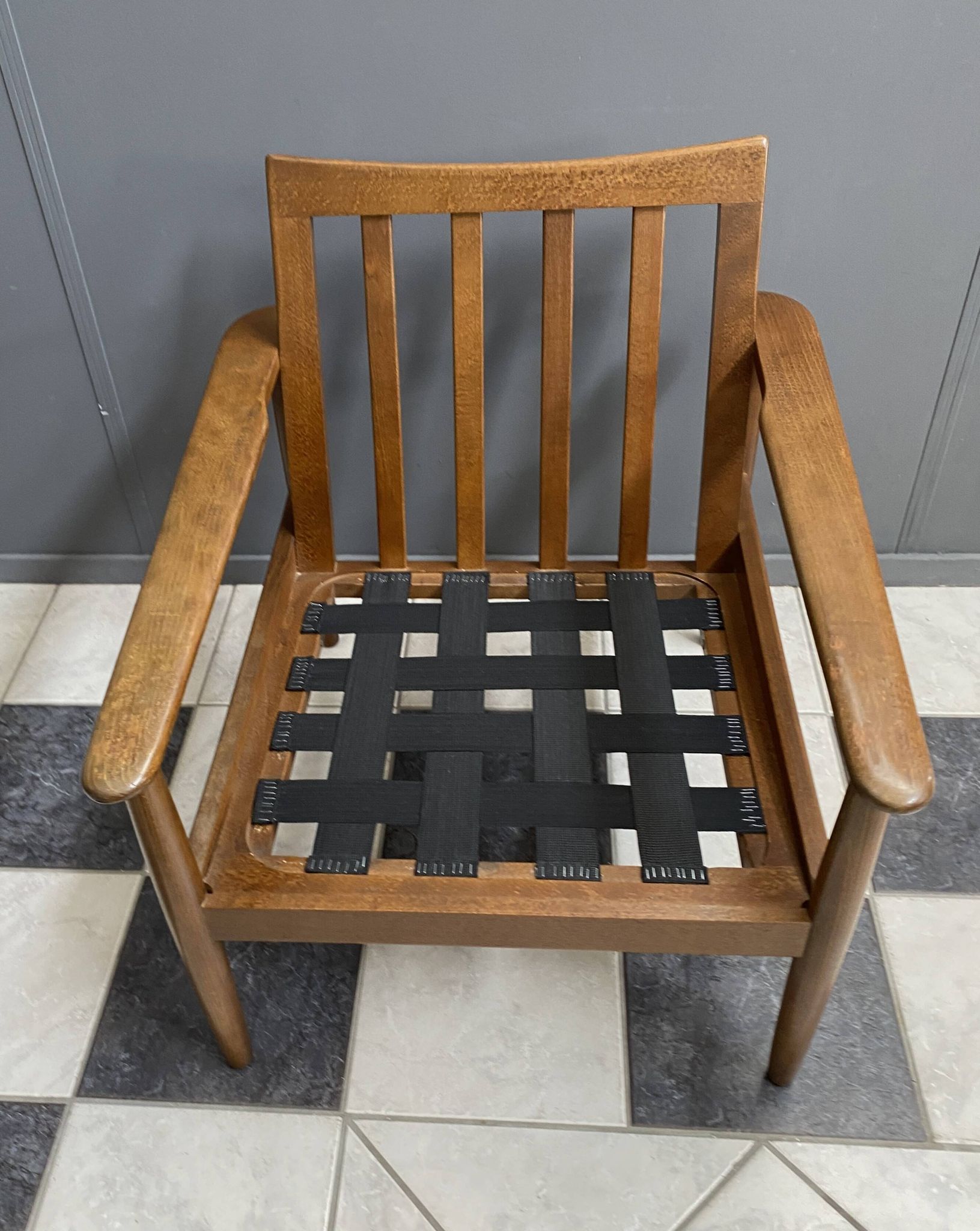 Black fabric relax chair, wiht wood frame 1960s
