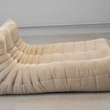 Togo chaise lounge in white corduroy fabric attributed to Michel Ducaroy for Ligne Roset, 1974