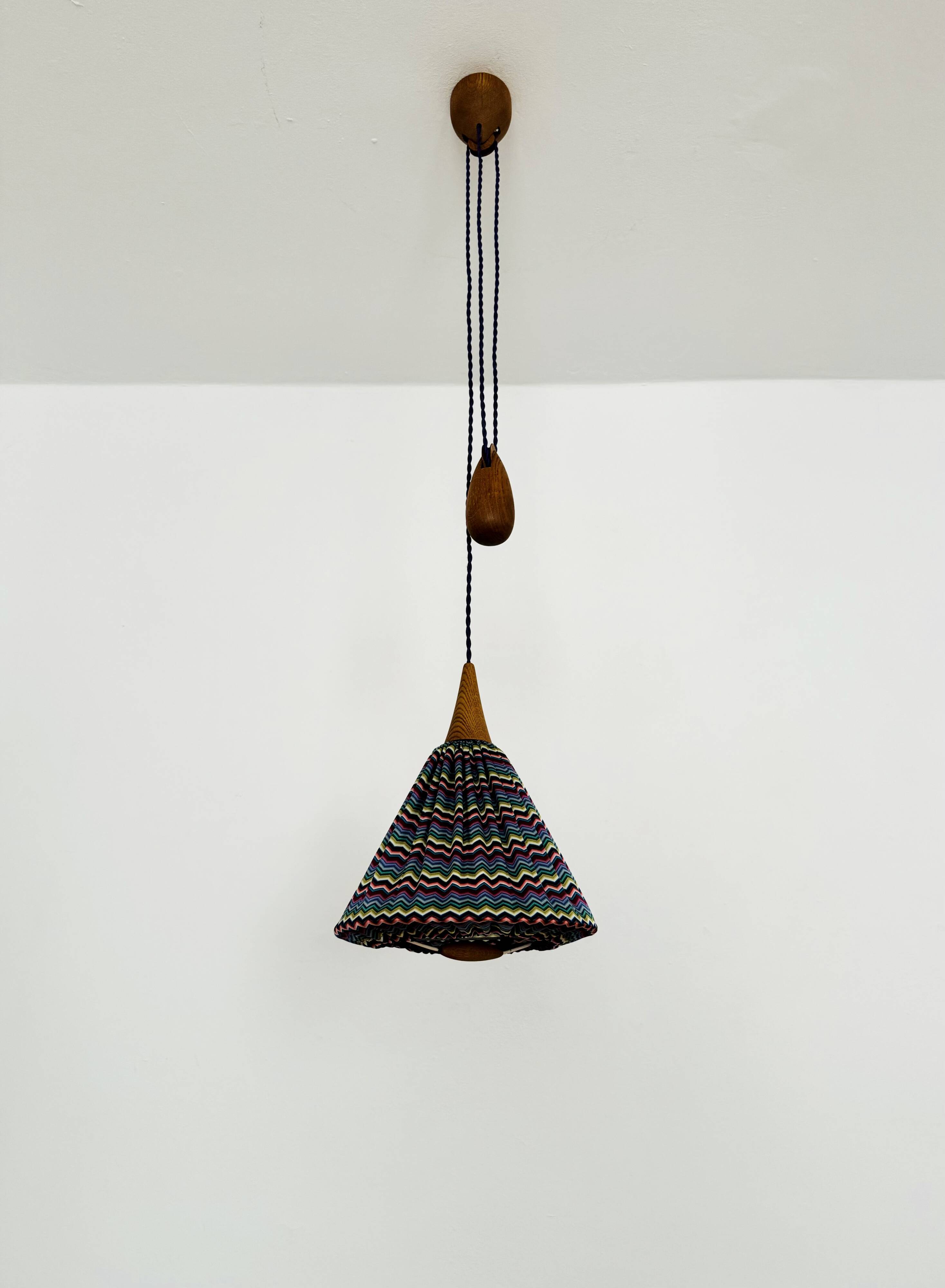 Oak Pendant Lamp with Counterweight by Uno and Östen Kristiansson