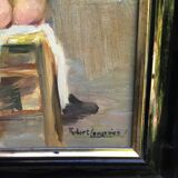 Robert Lemarriez. Nude from behind. Oil on panel, signed and framed.